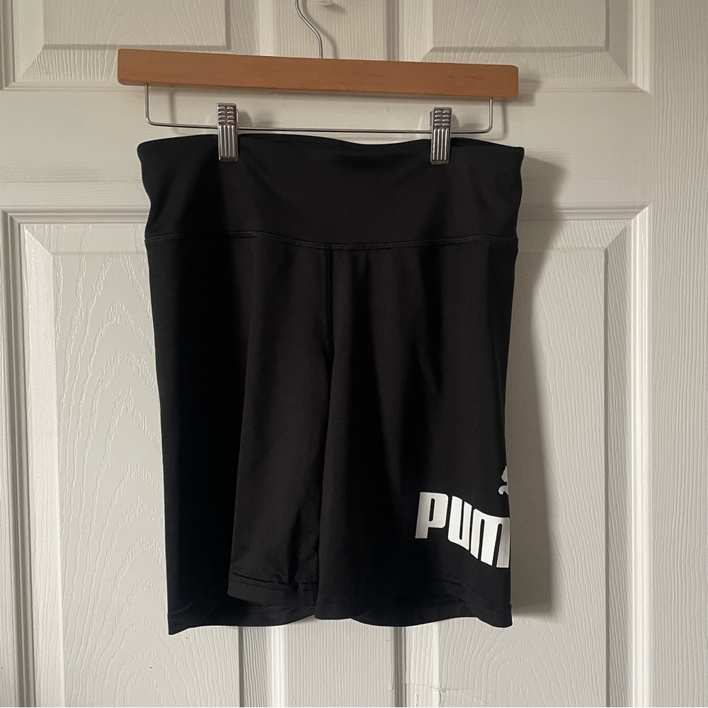 Puma Black High-Waist Bike Shorts with White Logo